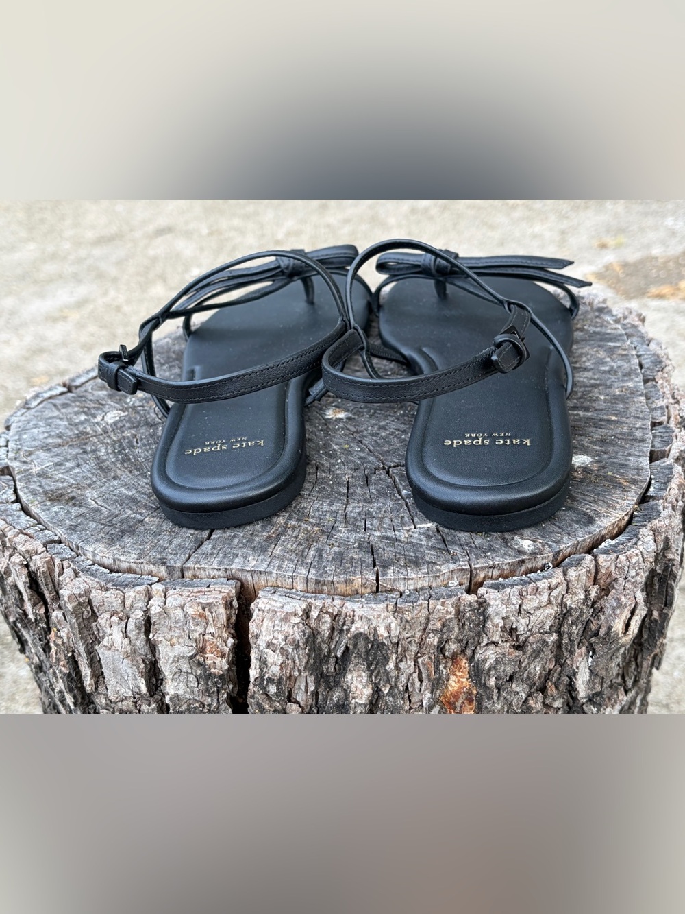 kate spade Black Leather Minimalist Strappy Sandals - Picture 2 of 4